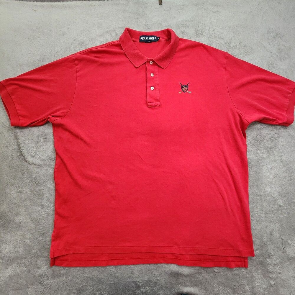 VTG Polo Golf Shirt XXL Red Made in USA Crossed Clubs Logo Rare - Picture 2 of 13